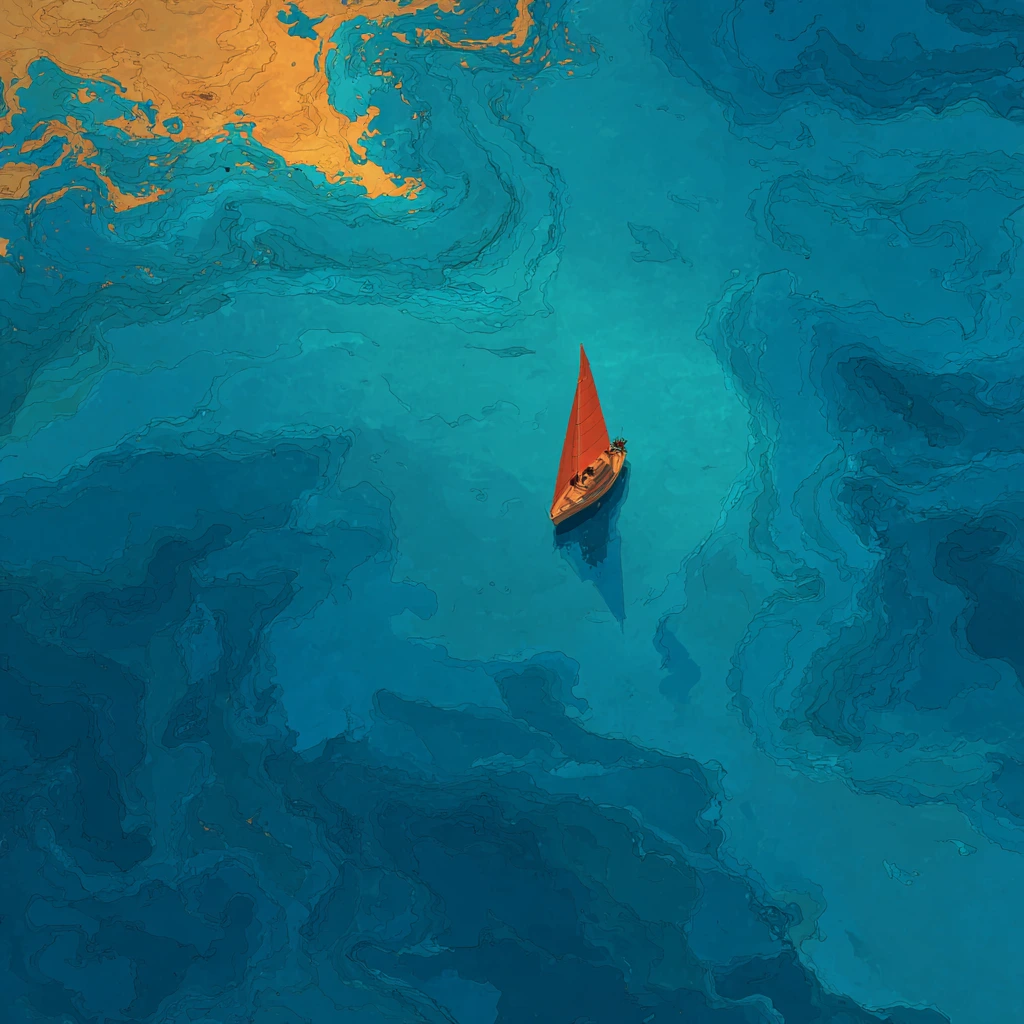 Calm central sail symbolizing control within swirling contact center flows